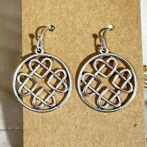 2/$20 Silver tone round Celtic & heart style hook earrings NWOT